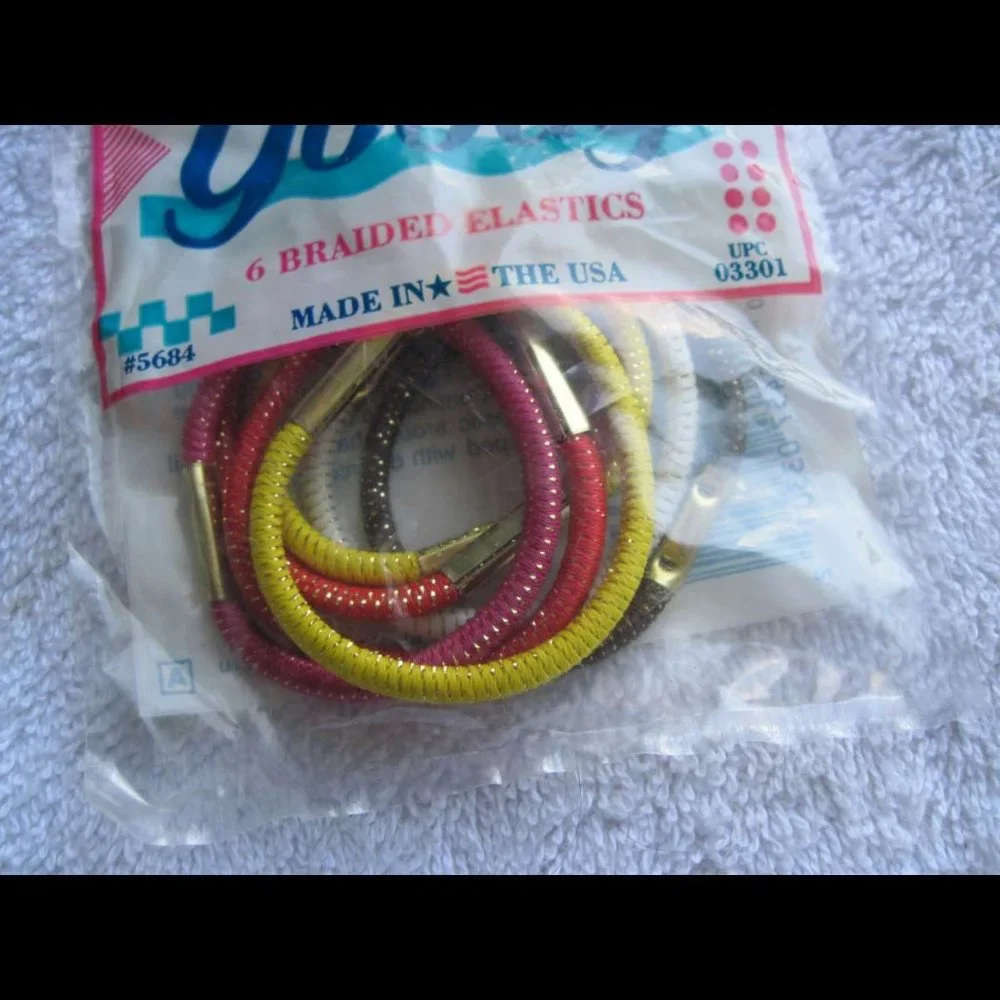 6 Goody 1990 U.S.A. Tinsel Woven With Metal Elastic Hair Bands Old Formula Mylar
